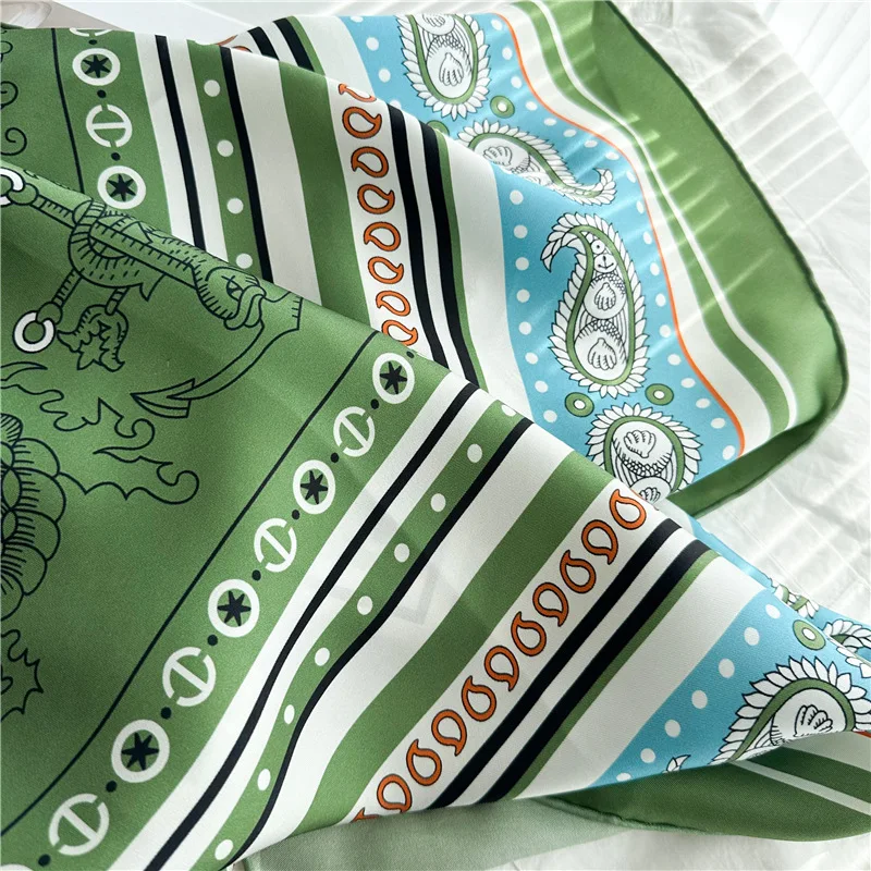 Green Pure Mulberry Twill Silk Scarf Women Luxury Designer Shawl Herm Rolled Hair Bag Bandanas Scarves Accessories Decoration