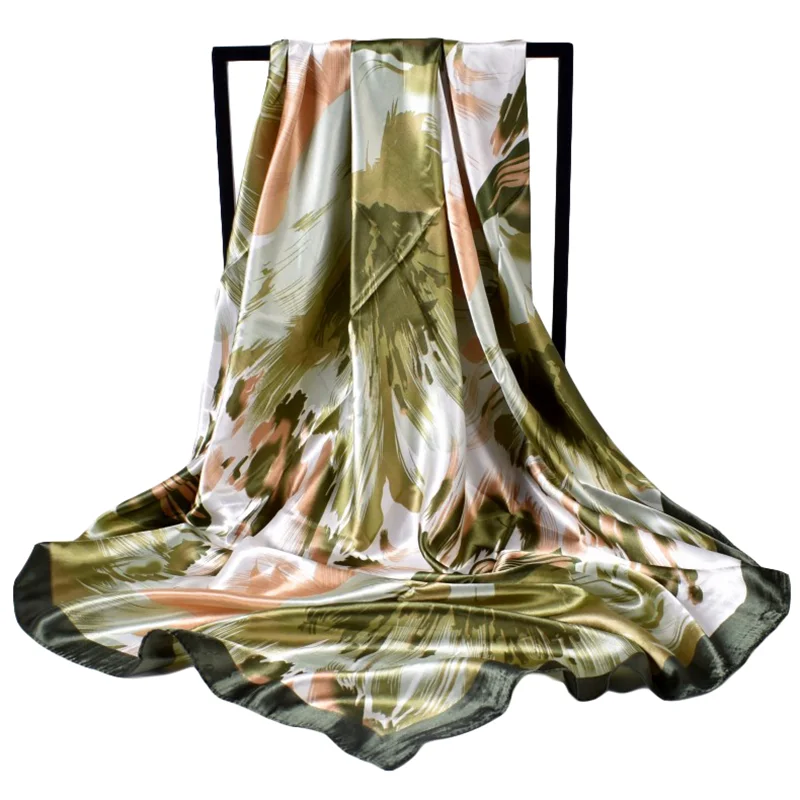 European and American fashion autumn and winter new 90 color imitation silk feather square scarves available in stock