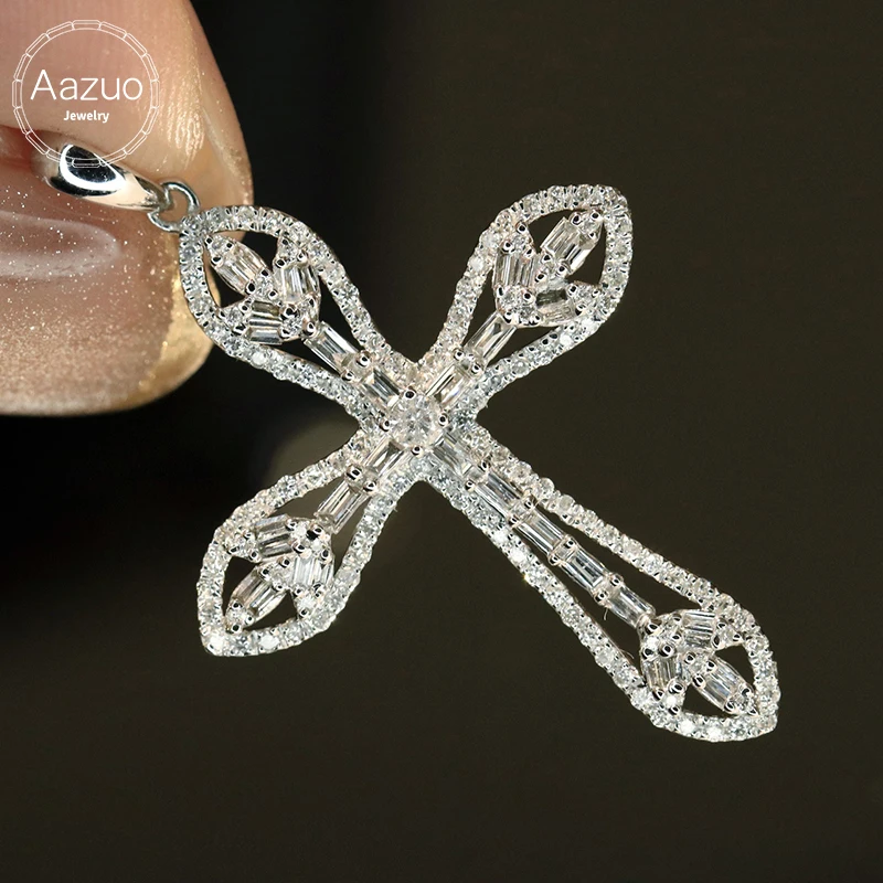 

Aazuo High quality Orignal design Real 18K White Gold Real Diamonds 0.60ct Cross Necklace Gifted for Women Wedding Party Au750