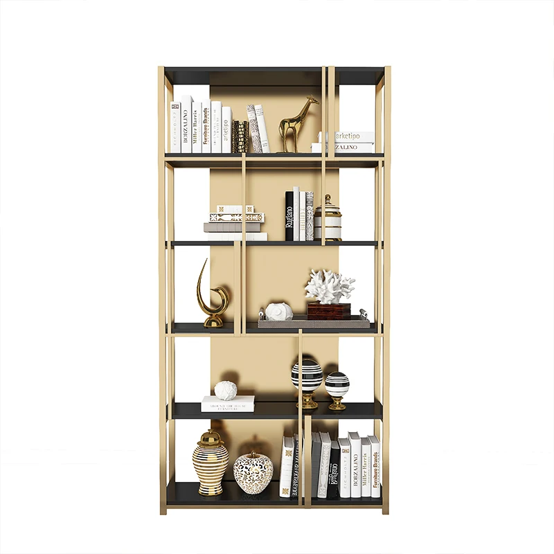 

Modern Shelf Light Luxury Metal Stainless Steel Bookshelf Bookcase Floor to Floor Bogu Display Shelf Living Room High-end Shelf
