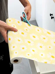 1 Roll Daisy Pattern EVA Material Drawer Mat Wardrobe Kitchen Cabinet Waterproof Oil-proof and Dust-proof Mat Shelf Liners