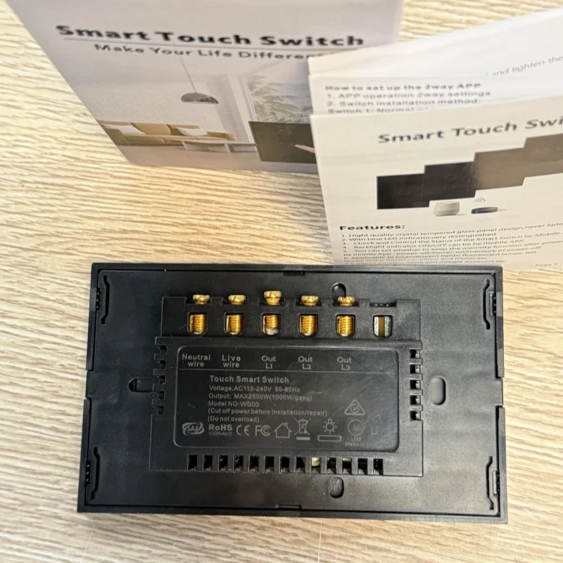 Smart Touch Switch Tuya Zigbee Australian Standard Led 1 2 3 4 Gang Universal Single Live And Neutral App Wireless Control