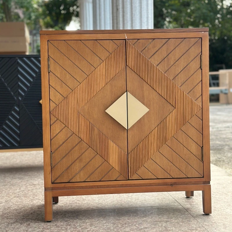 Modern Wooden Geometric Pattern Three-dimensional Carving Craftsmanship Furniture Entrance Cabinet Storage Cabinet