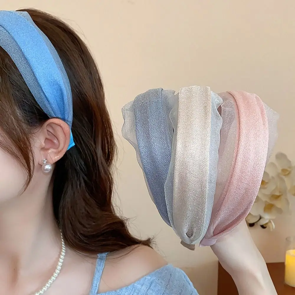 

Temperament Korean Style Women Hair Hoop Mesh All-match Chiffon Headband Headwear Sweet Wide Edge Hairband Daily