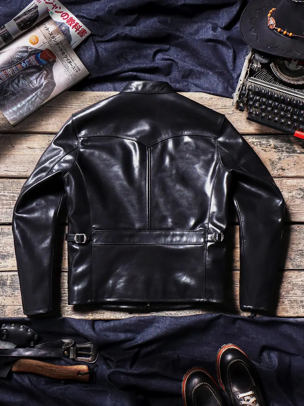 Tailor Brando American Retro Full Grain Waxed Cowhide J100 Stand Collar Short Men's Genuine Leather Motorcycle Jacket