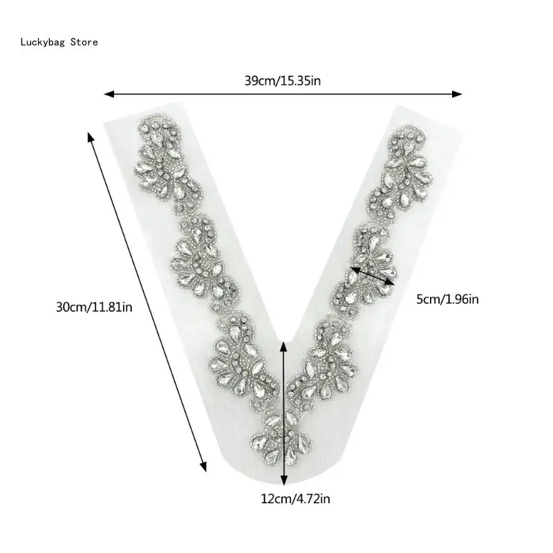 Ren Đính Hạt Lưới Hoa Miếng Dán May Trên Cổ Chữ V Cổ Viền Appliques Mặc Quần Áo Phụ Kiện Đồ Trang Trí