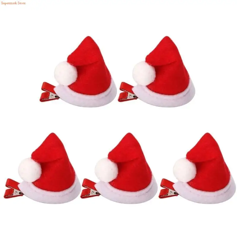 Q5WE Christmas Decoration Glitter 3D Santa Hat Hairclip Sequins Side Clip Party Props