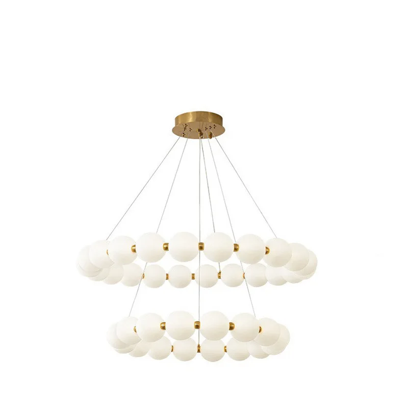 French cream style pearl necklace duplex villa living room lamp in ancient Buddha beads dining room bedroom chandelier