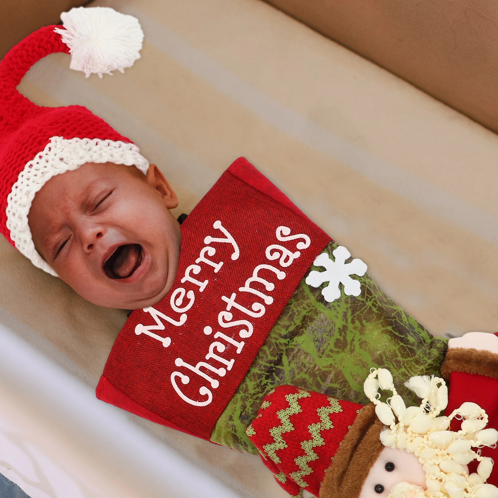 

Newborn Baby Hat Sleeping Bag Set Christmas Photo Prop Swaddle Sleep Sack Knit Cap Xmas Gifts Boys Girls Photography Supplies