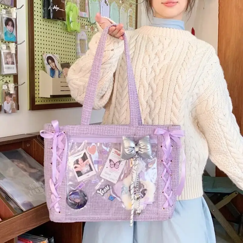 Neue Japanische Süße Schleifen-Ita-Tasche, Lolita-Mädchen Transparente Handtaschen, Modische Große Kapazität Tragetasche, Ästhetische Schultertaschen – Detail 14