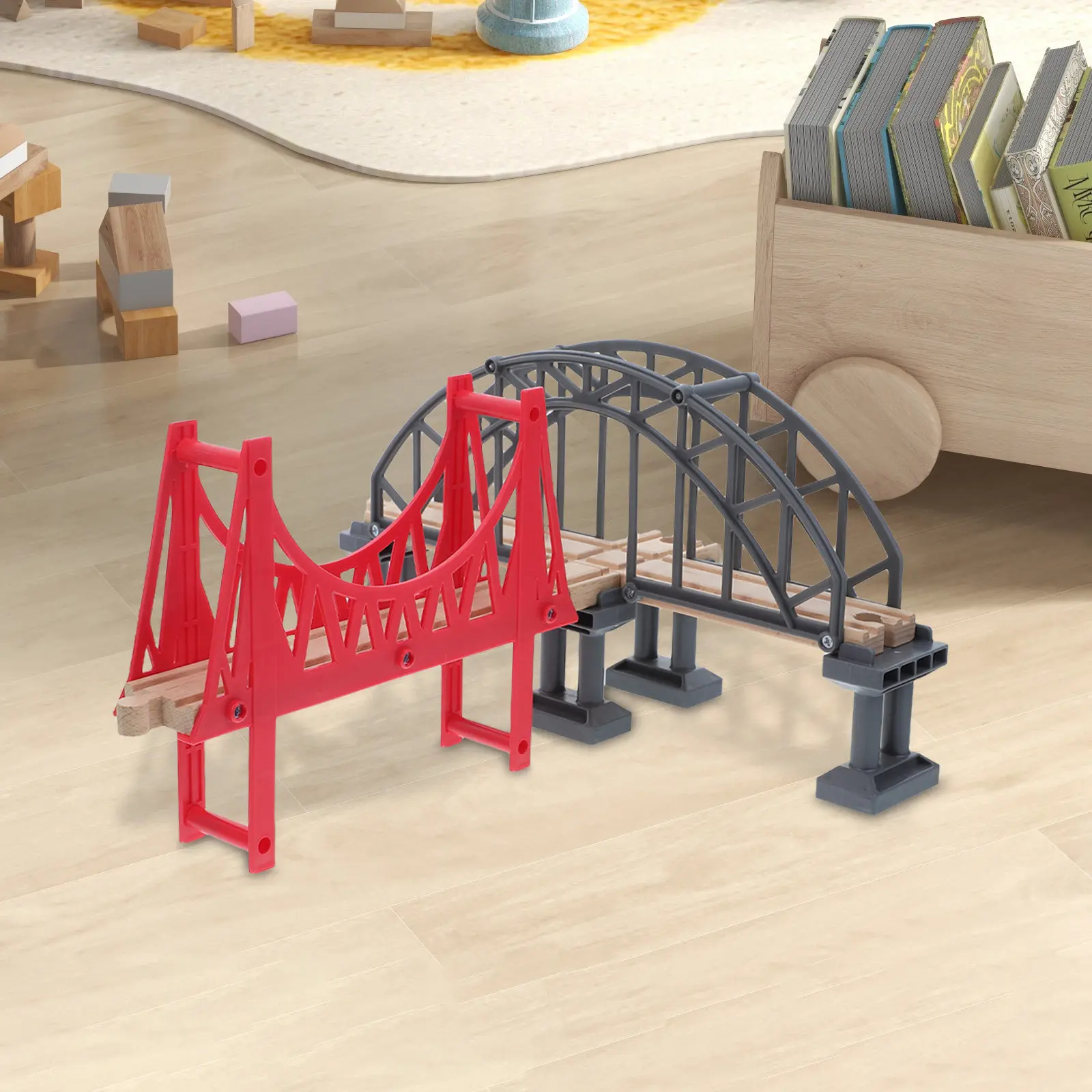 Train Wooden Suspension Bridge Railway Track Accessories Set Creative DIY Railway Bridge Scene Expansion for Kids view 6
