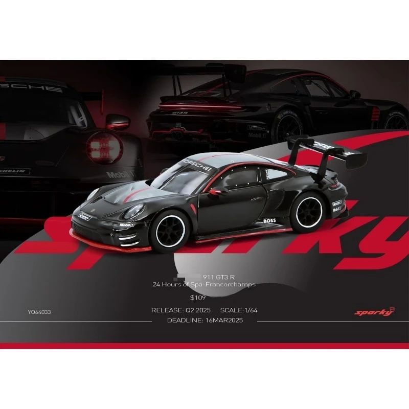 Sparky 1/64 911 GT3 R 24-uurs Spa-Francorchamps Legering Motorvoertuig Diecast Modellen Auto Speelgoed Collectie Jongen Kerstcadeaus