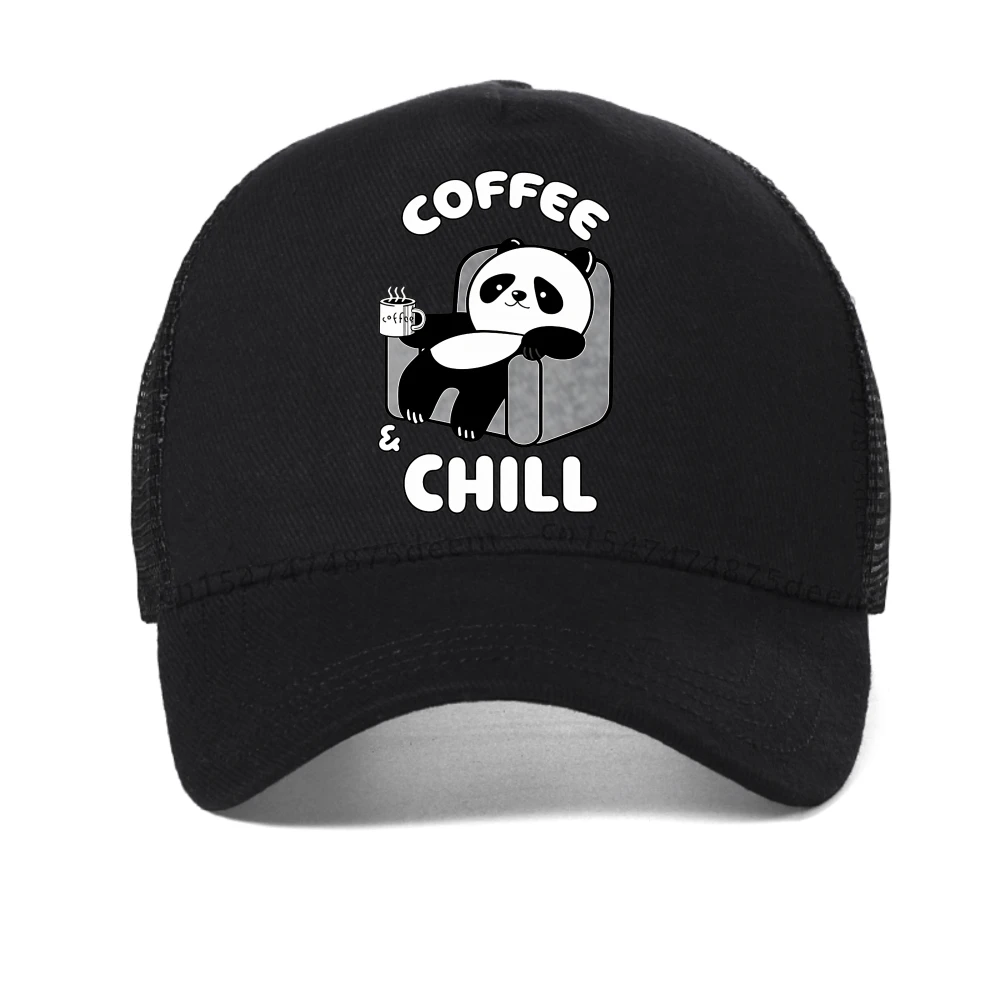 

Coffee Chill Panda Enjoying Time baseball cap Men Women Summer Casual snapback hat Breathable mesh Trucker hats outdoor sun hat