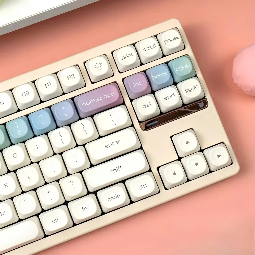 Color Keycap Set PBT 125 Keys Cherry MOA Milky White Rainbow Simple Keycaps for 60/84/98/108 Mechanical Keyboard ISO