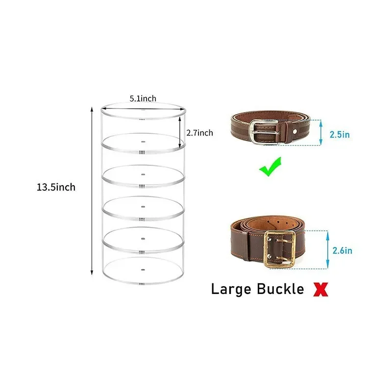 Belt Organizer Box 6 Grids Belt Storage Rack for Closet and Drawer Save Space Tie and Belt acrylic Display Case for Men Women