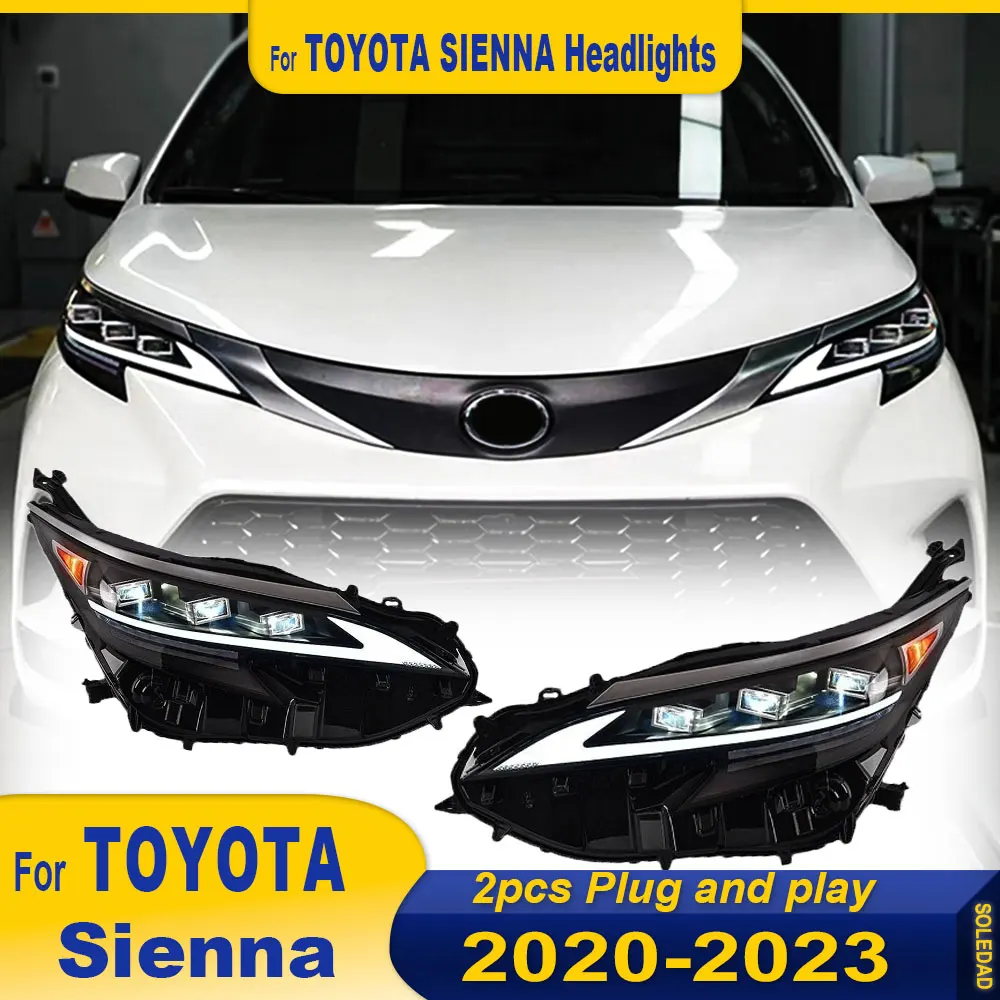 Car Lights For Toyota Sienna 2020 2021 2022 2023 LED Headlight Newest Design DRL Projector Lens Signal Lamp Tool Accessories 2pc