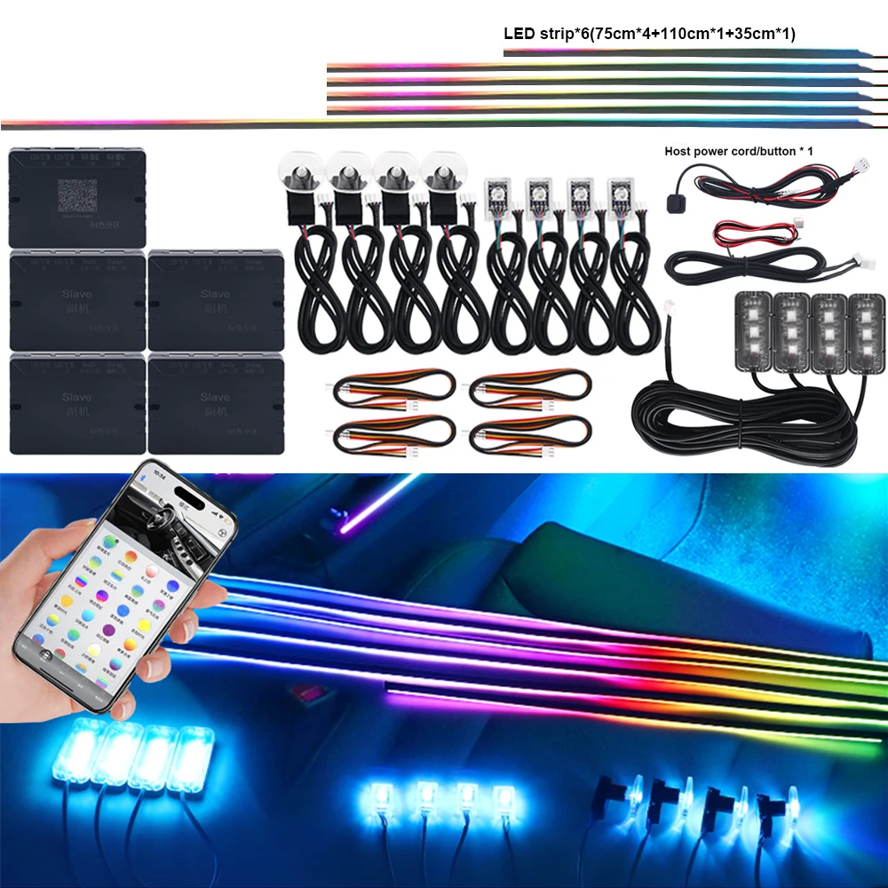 6/10/14/18 w 1 LED Dual Zone Symphony Streamer Car Ambient Light Interior RGB Neon Acrylic Strip Decoration Atmosphere Lamp 12V