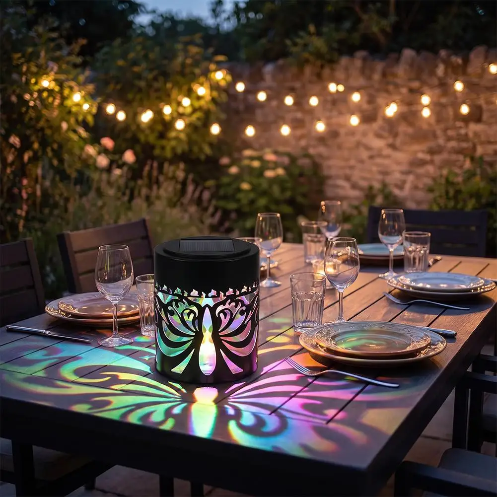 Solar‑Powered Butterfly Cutout Wall Light Iron Weather‑Resistant Projection Ambient Decor Lamp For Garden Patio Fence
