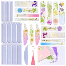 SZ080 DIY Four Cavity Rectangular Bookmark Resin Molds With Hole Casting Epoxy Feather Bookmark Pendant Silicone Mold
