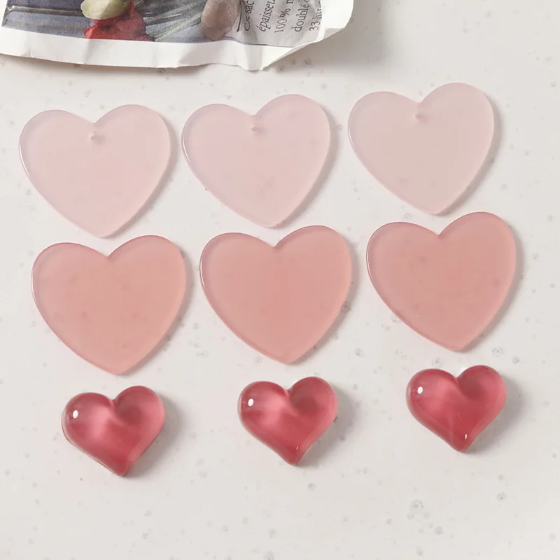 New Pink Color Love Heart Plant Sheet Resin Cabochons Ornament Accessories Plastic Planar Patch Sticker Beading Material 100pcs