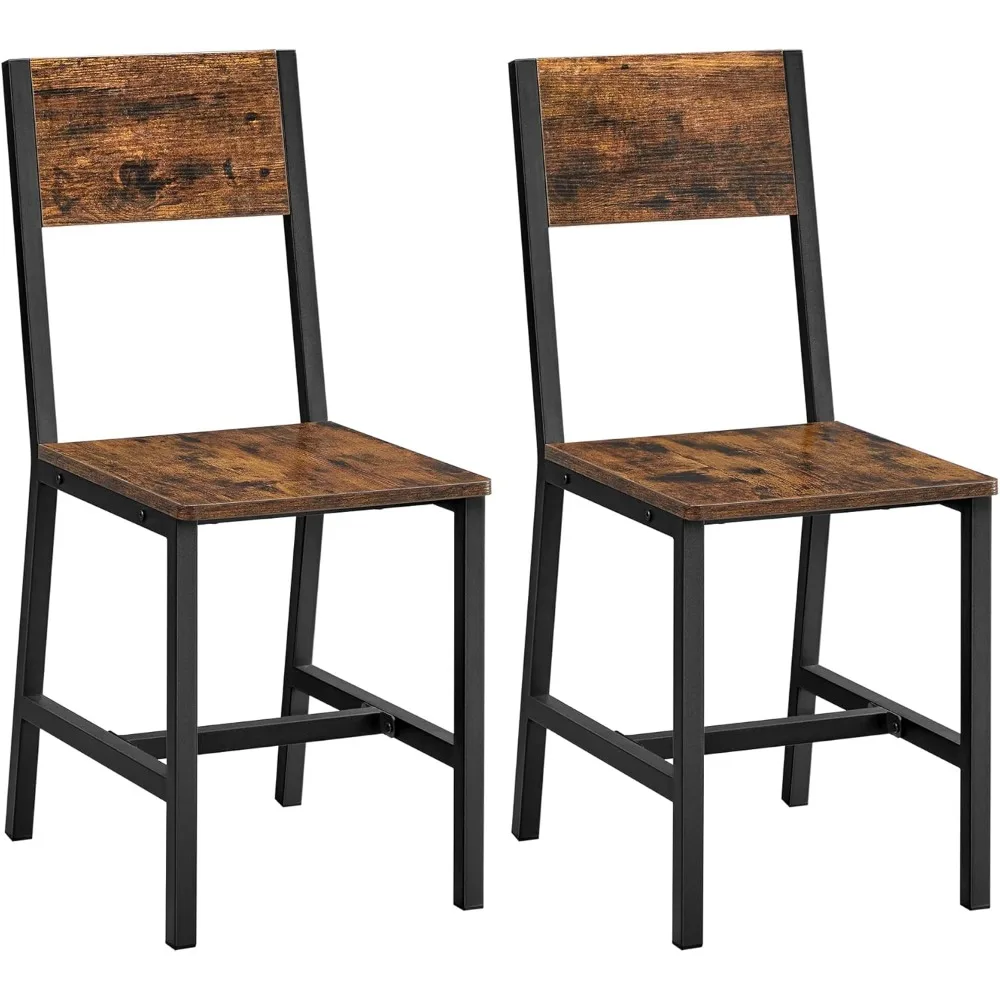 Dining Chair Set of 2, Rustic Wood Chairs with Metal Steel Frame, Easy to Assemble, Comfortable Seat, Modern Farmhouse Chair