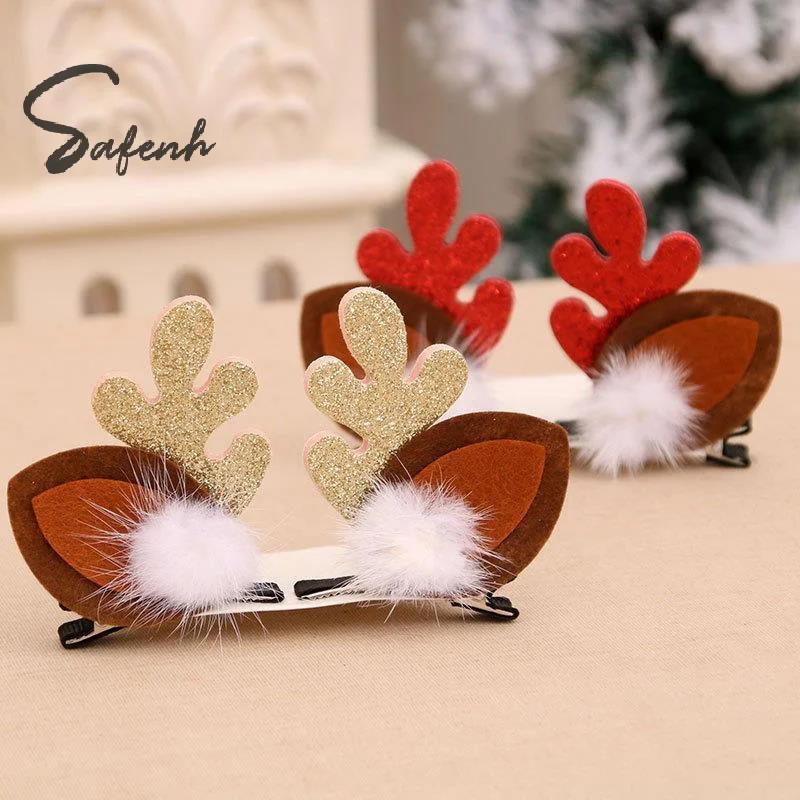 2Pcs Christmas Hair Pin Children Barrettes Bow Deer Santa Claus Kids Christmas New Year Headwear Girls Kids Hair Accessories