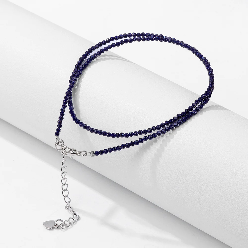Mini Stone Beaded Necklace 2mm Faceted Natural Agat Quartzs Necklaces Female Fashion Party Choker for Women Girls Jewelry Gift