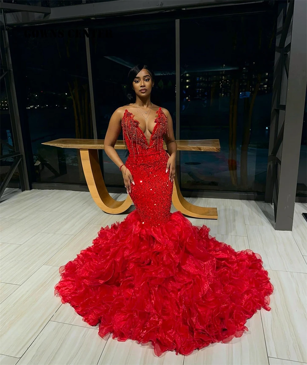 Hand Make Crystal Tassels Red Sweetheart Luxury Prom Dresses Black Girls Baddie Dresses For Birthday African vestidos Customized