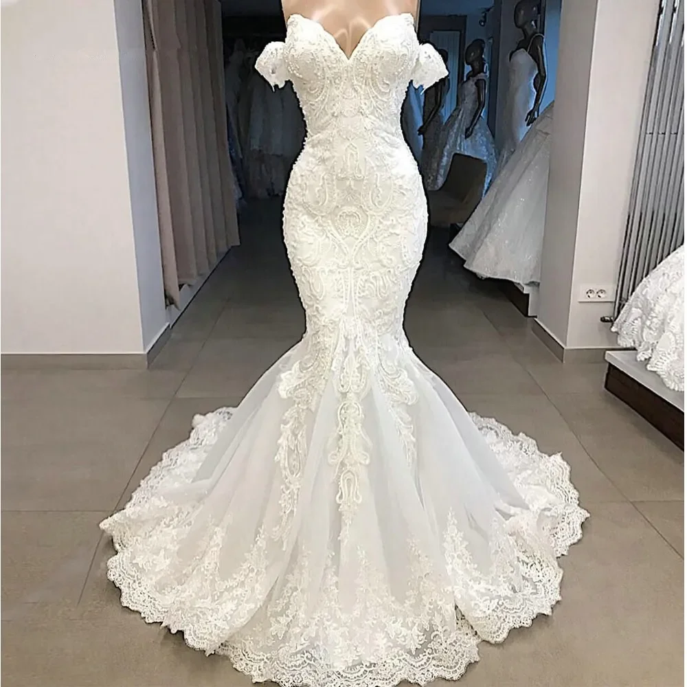 

Customized Luxury ExquisiteLace Mermaid Wedding Dress 2025 Sweetheart Off The Shoulder Appliques Bridal Gown Floor Length Vestid