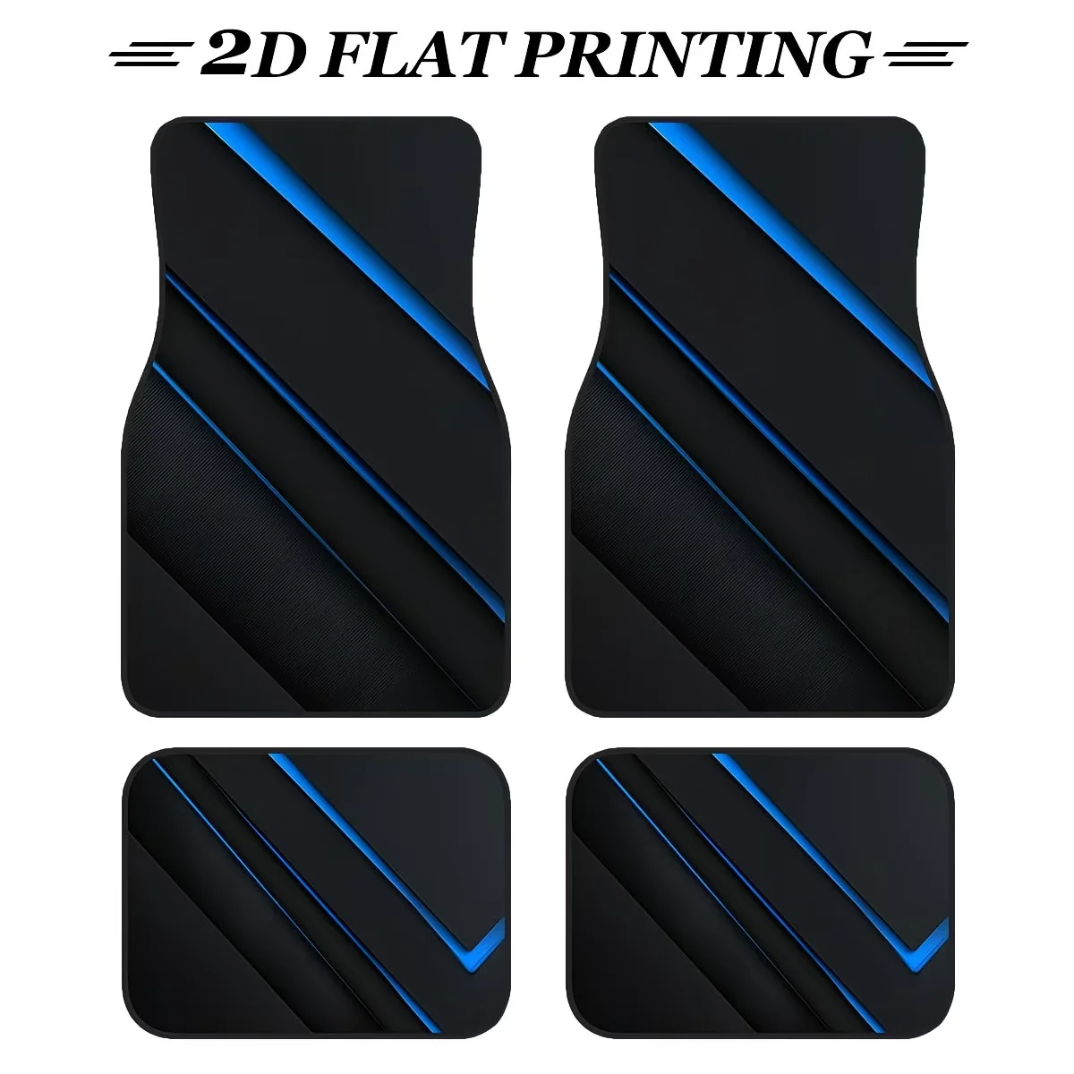 4-Piece Set, Non-Slip Polyester Fiber Car Floor Mats, Geometric Blue and Black Line Pattern, Suitable for Sedans and Suvs, Protects the Interior Floor of the Vehicle