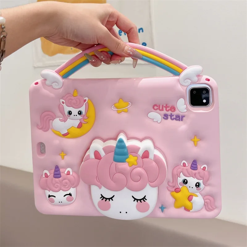 

Kids Silicone Case For New iPad A16 11th/10th Generation iPad Air11 M3 M2 Mini Air 7 6 5 4 Pro11 M4 Cartoon Unicorn Holder Funda