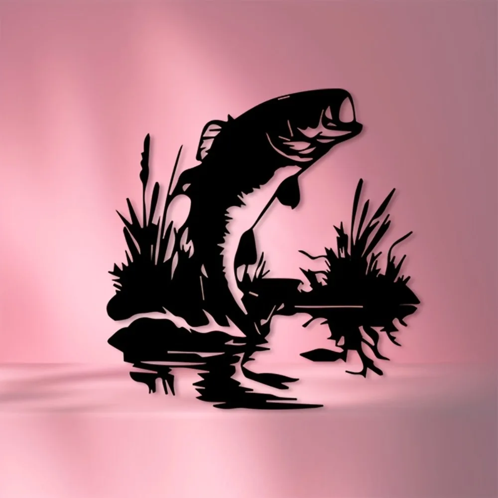 1pc Leaping Fish Metal Wall Art Fishing Theme Sculpture Home Decor
