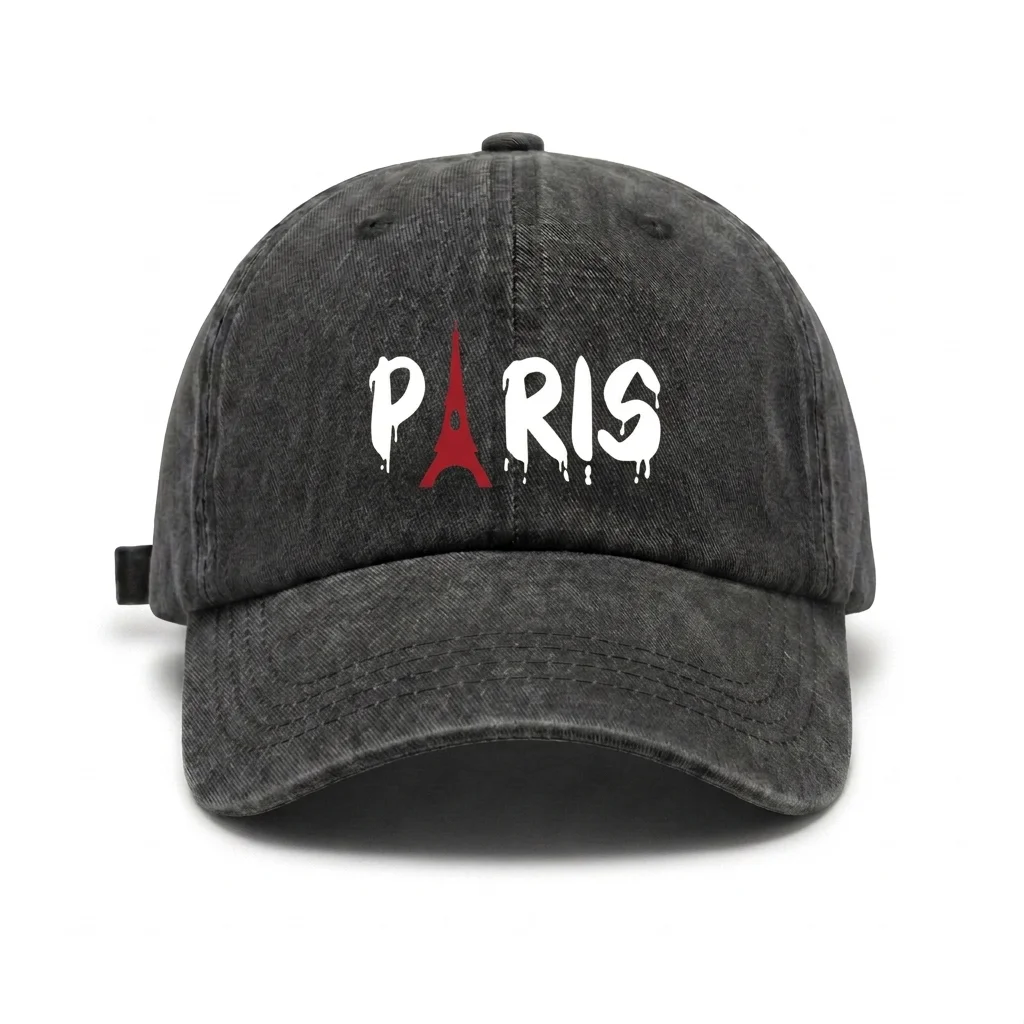 Vintage Washed Paris Eiffel Tower Letter Graphic Baseball Cap, Adjustable Unisex Dad Hat, French Travel Fashion Gift