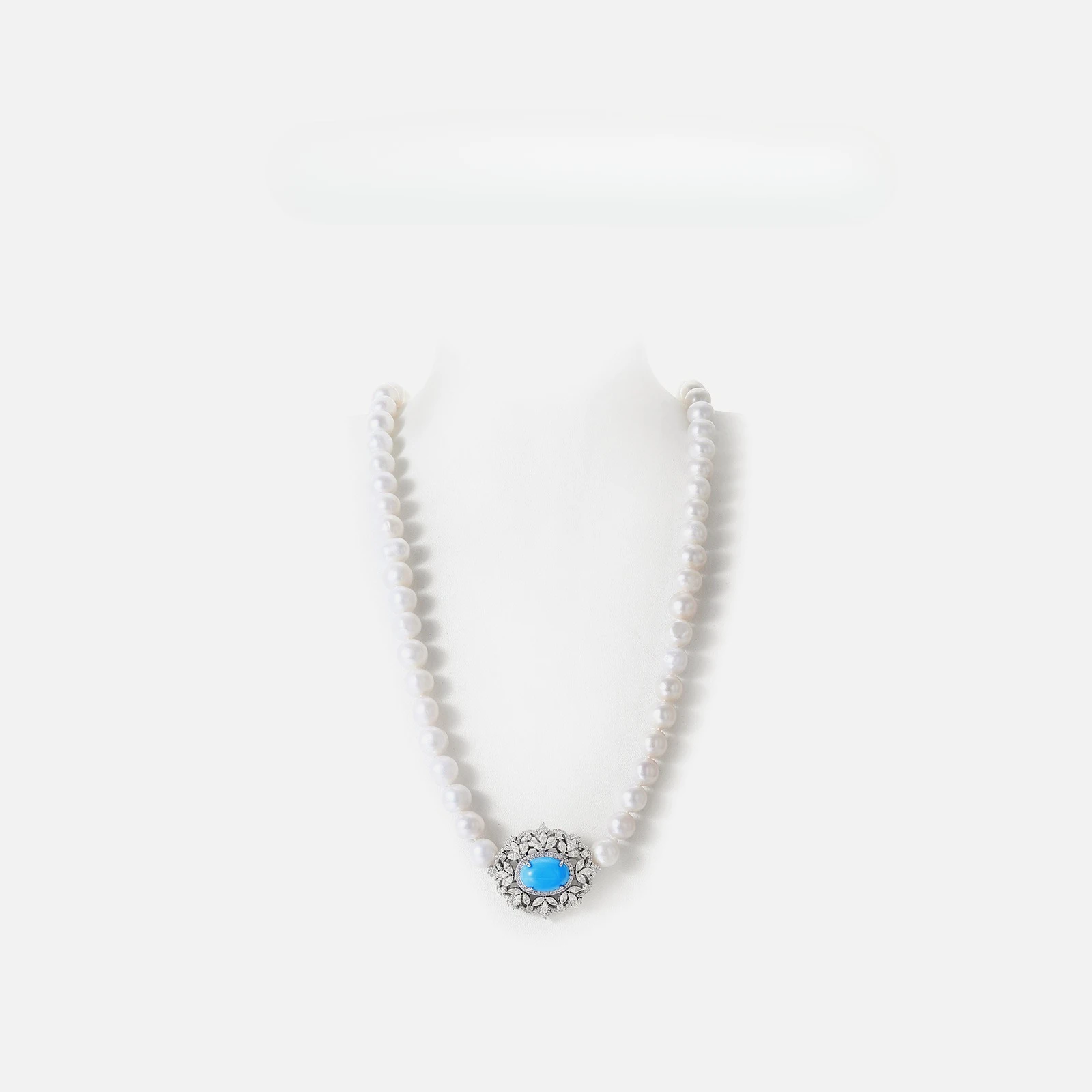 S925 Pearl Necklace Electroplated Gold High Carbon Diamond Turquoise 8mm New Wedding Jewelry