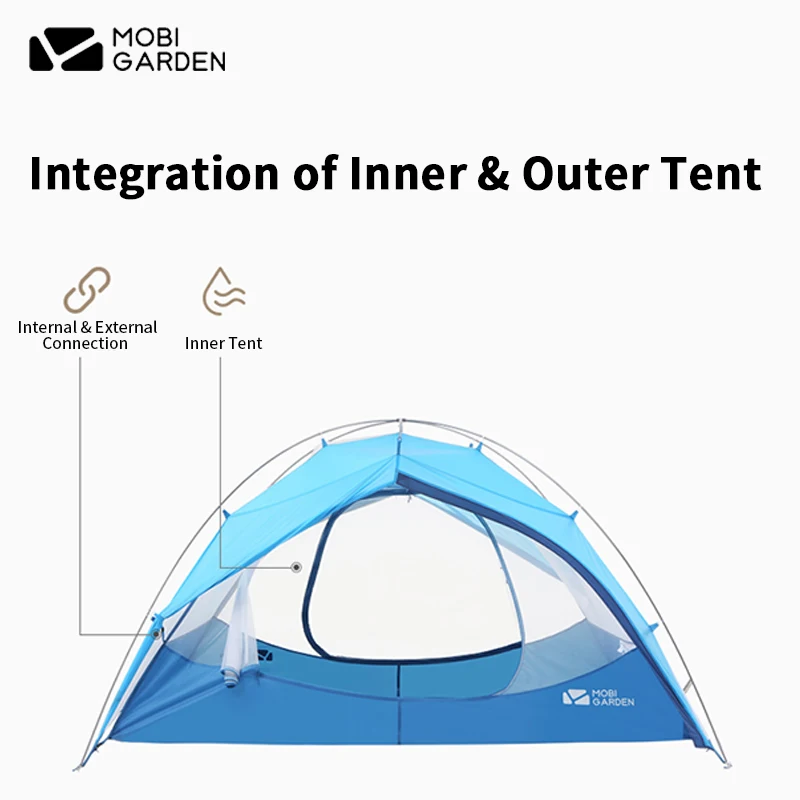 MOBI GARDEN UL2 Camping Tent 2 Person All in 1 Quick Build Double Layer Dome Tent With Front Hall Aluminum Pole With Free Mat