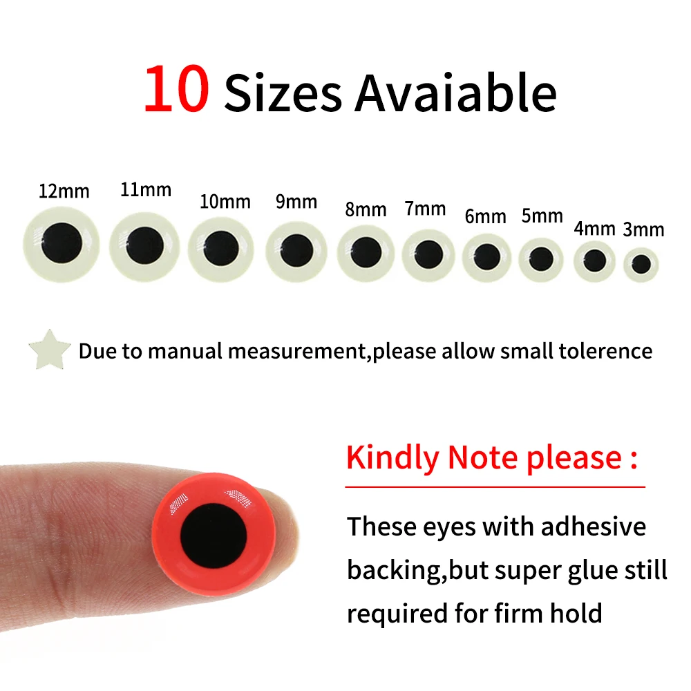 Ojos 3D brillantes para señuelos de pesca – 3mm a 12mm - imagen 2