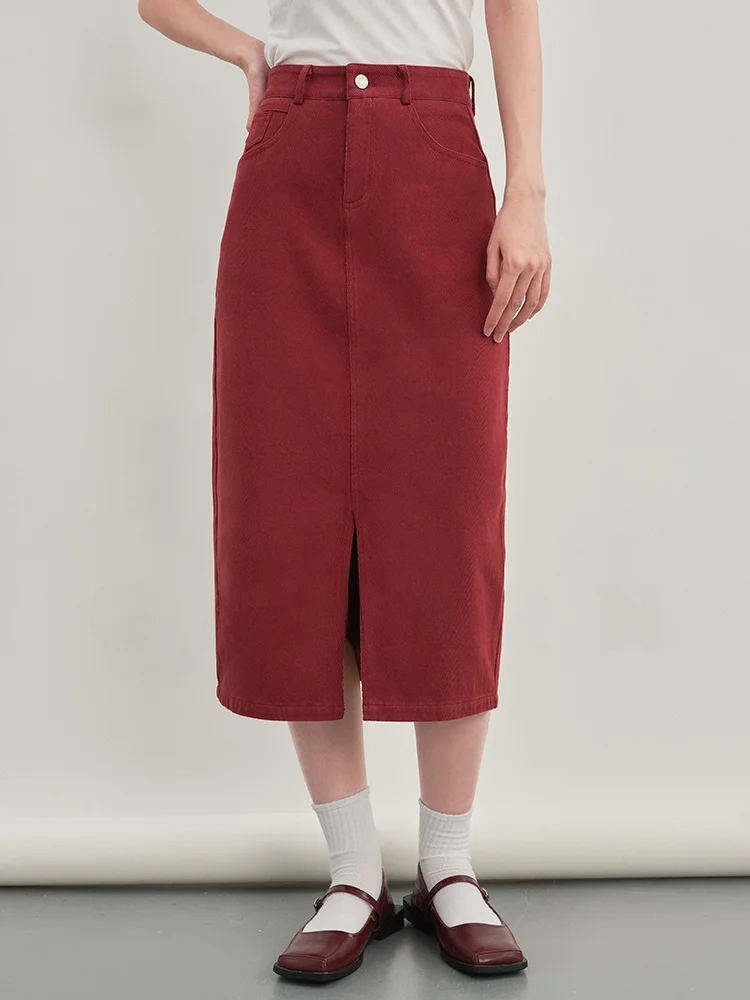 

Gansen Vintage High Waist Slit Denim Skirt Women's Slimming Loose Mid-Length A-Line Bodycon Skirt Polyester Fiber