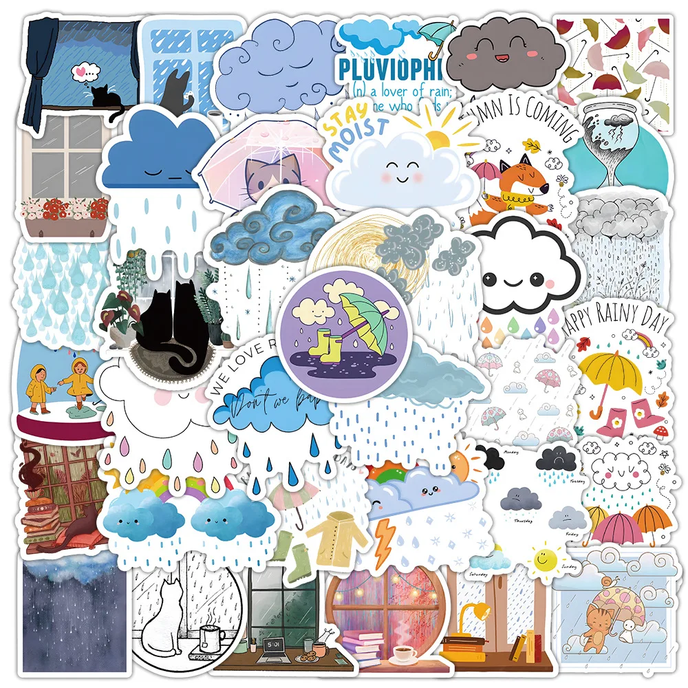 10/30/50PCS New Warm Rainy Day Sticker Sports Cartoon Creative iPad Luggage Car Guitar DIY Wall Sticker Toy Decoration Wholesale