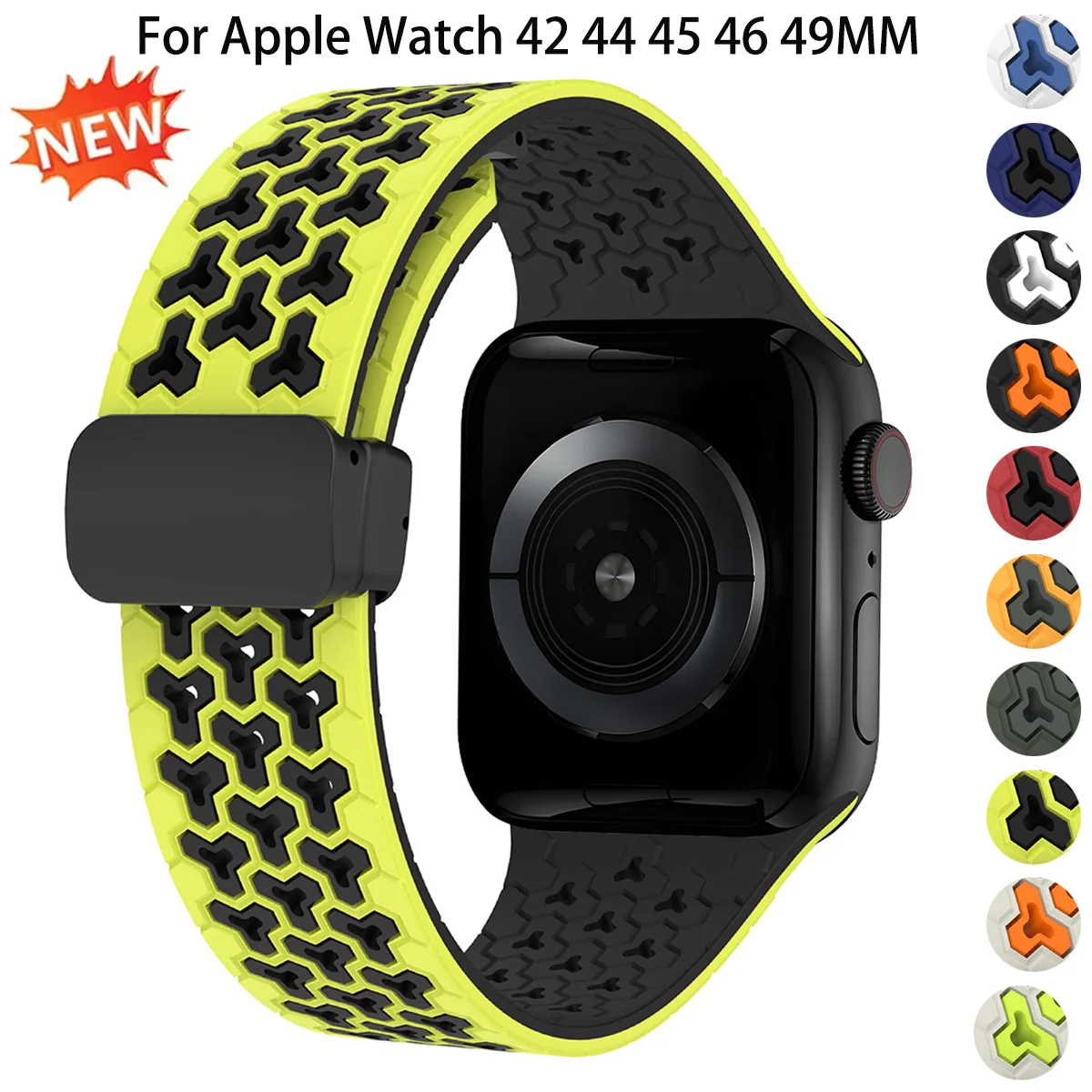 Breathable Silicone Band for Apple Watch 42 44 45 46 49mm Magnetic Two Tone Strap for Iwatch Series 11 10 9 8 7 6 SE3 Bracelet