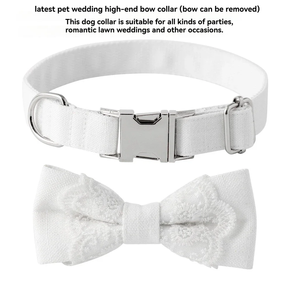 

White Lace Party Wedding Accessories Pet Collar Dog Collar Dog Bandana with Bow Tie Puppy Accessories Bow Ties for Dogs