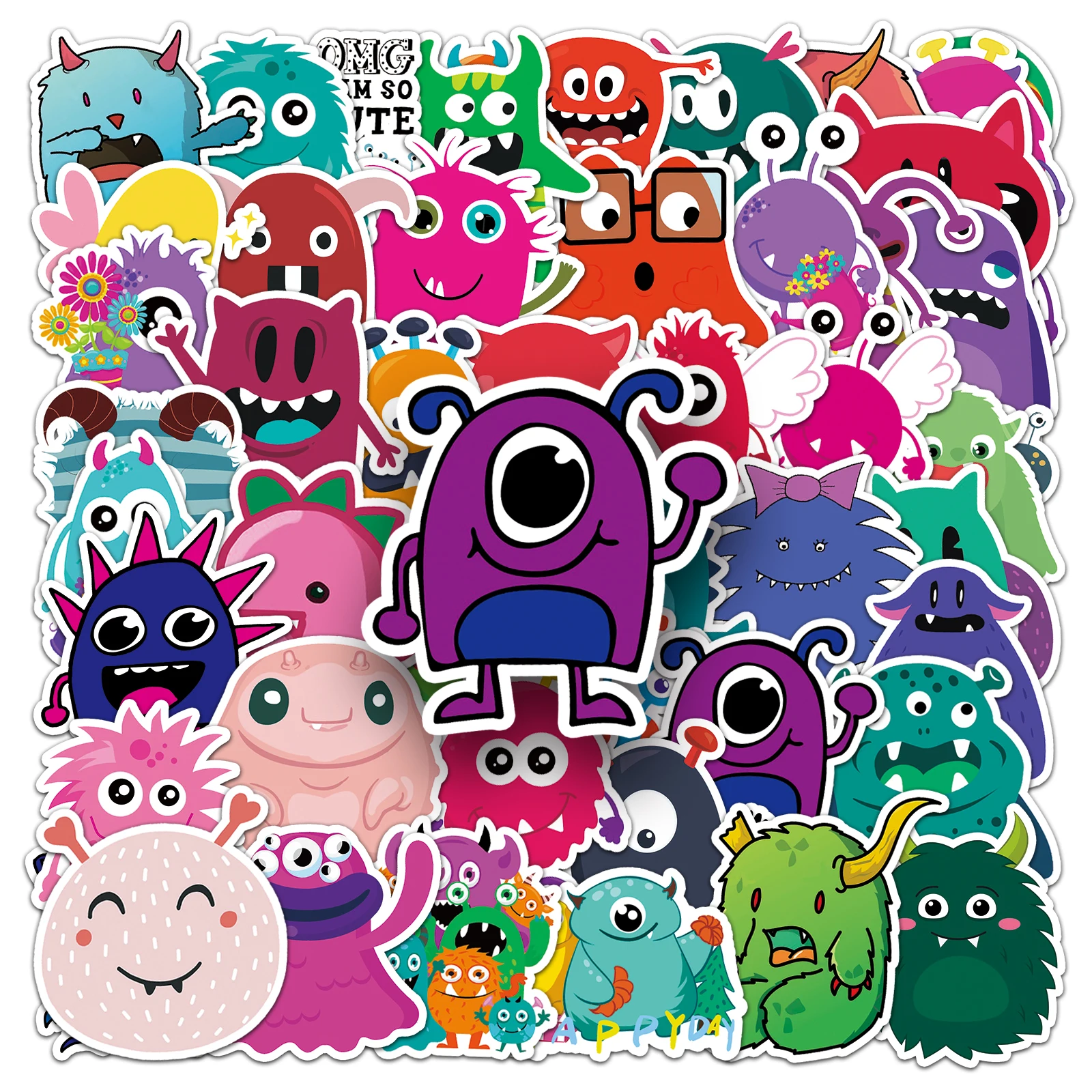 50Pcs Little Monster Series Cartoon Cute Waterproof Sticker Skateboarding Snowboard Retro Vinyl Sticker