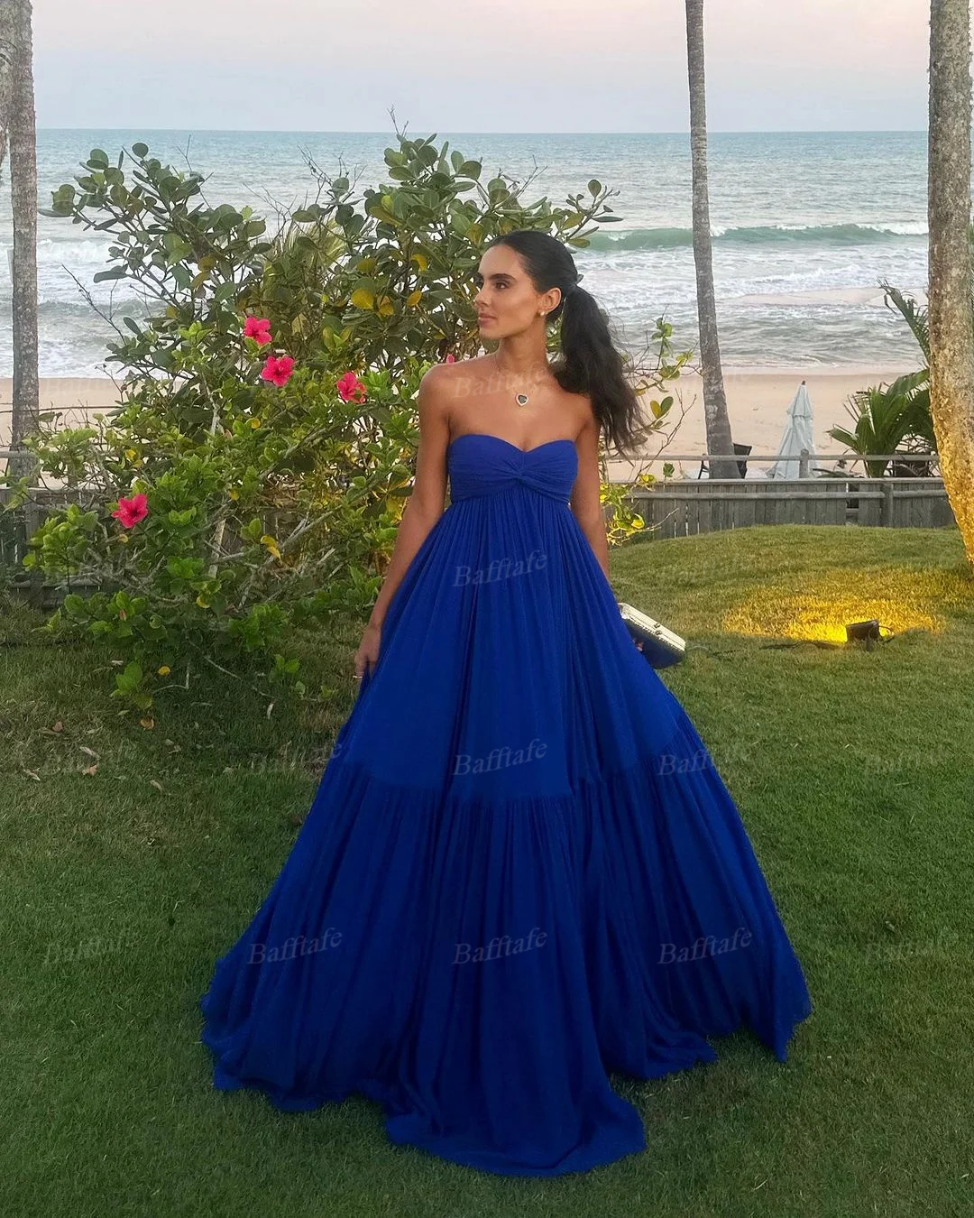 Bafftafe Royal Blue Chiffon Prom Dresses A Line Customized Pleat Women Special Evening Dress Formal Wedding Party Gowns 2024