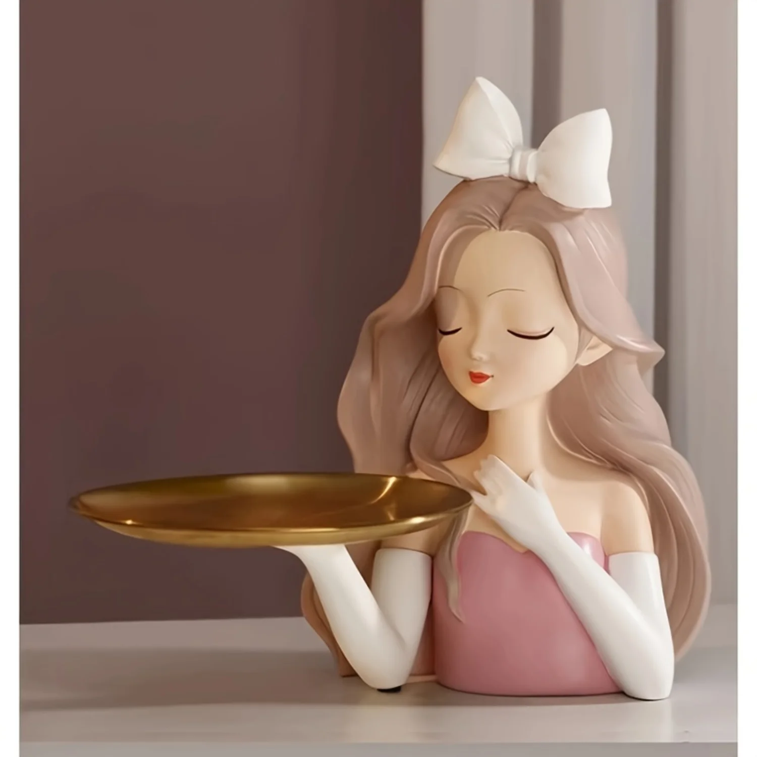 Chic Resin Girl Figurine With Tray - Ideal for Entryway, Living Room & Office Decor | Perfect for Keys, Snacks | Versatile Accen