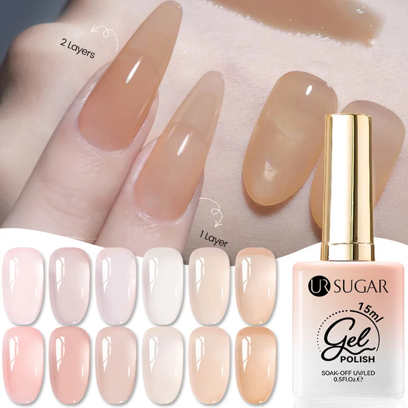 UR SUGAR 1/6Pcs 15ml Jelly Ice Nude Gel Nail Polish Sheer Transparent Semi Permanent Soak Off UV/LED Gel for Salon DIY Manicure