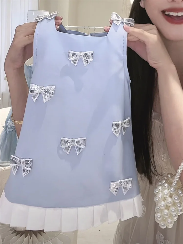 

Корейский летний жилет-топ и юбка для девочек, новинка, модная детская одежда