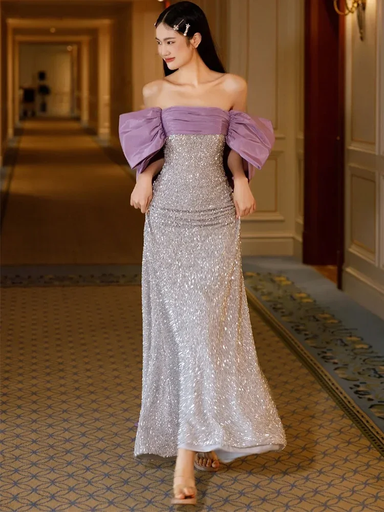 Customized  Luxury Purple Mermaid Evening Dress Sparkling Sequins Elegant Banquet Fishtail Formal Party Gowns for Women Vestidos