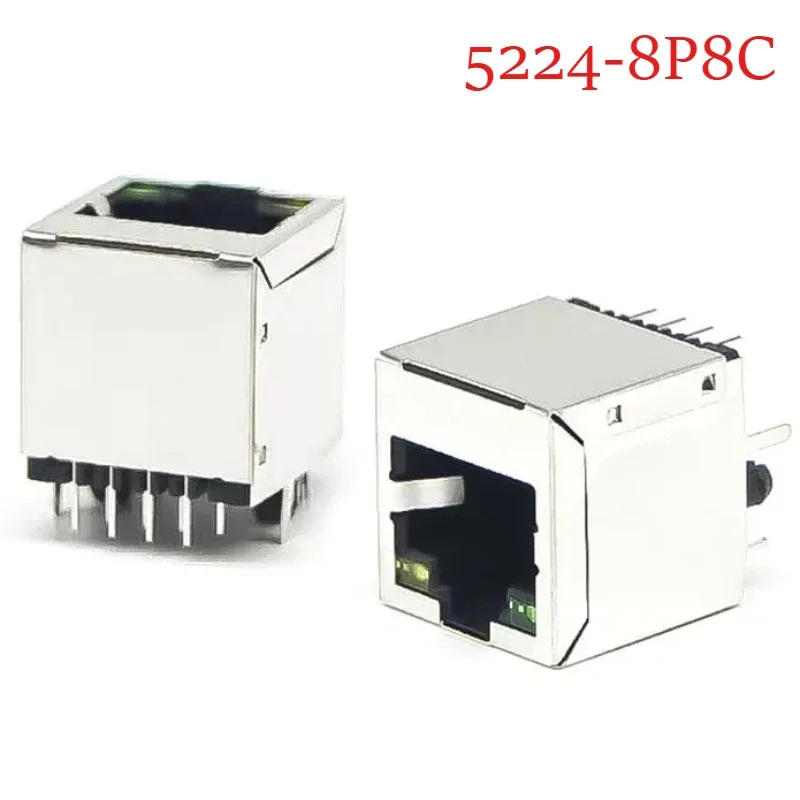 10pcs RJ45 Socket 5224-8P8C Network Cable Crystal Head Jack 180-degree Straight Female Sockets Shielded Network Port with Light