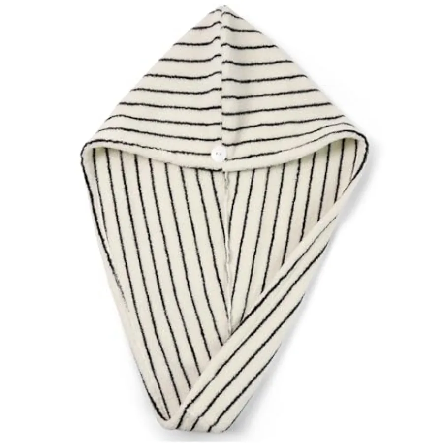 Cotton Hair Towel Wrap for Women Black and White Striped Anti-Frizz Absorbent Quick Drying Hair Turban for Wet Hair, 25" x 9.5"