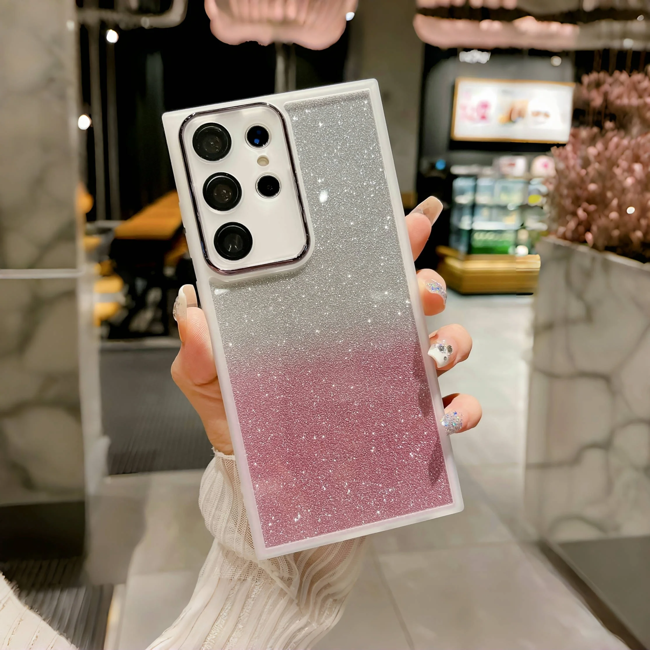 Korean Shiny Phone Case For Samsung S20 S21 S22 S23 S24 Plus FE Ultra Note20Ultra A34 A72 A71 A55  4G 5G Cover Glitter Sticker