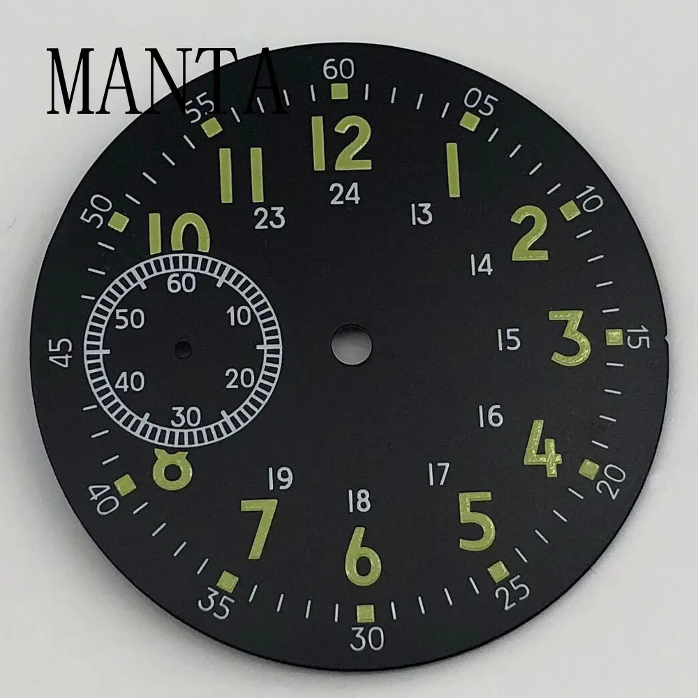 MANTA 38.9mm Sterile Black Gray Dial Green Luminous Fit ETA6497 Seagull ST3600 Movement Watch Parts